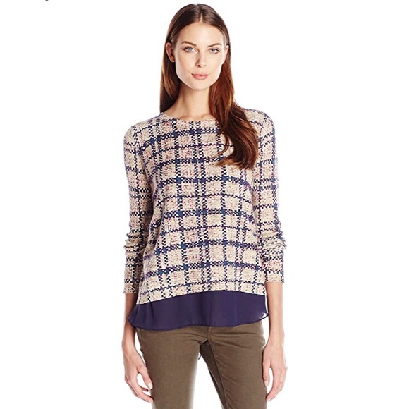 Lucky Brand Plaid Mixed-Media open back top - Picture 6 of 8